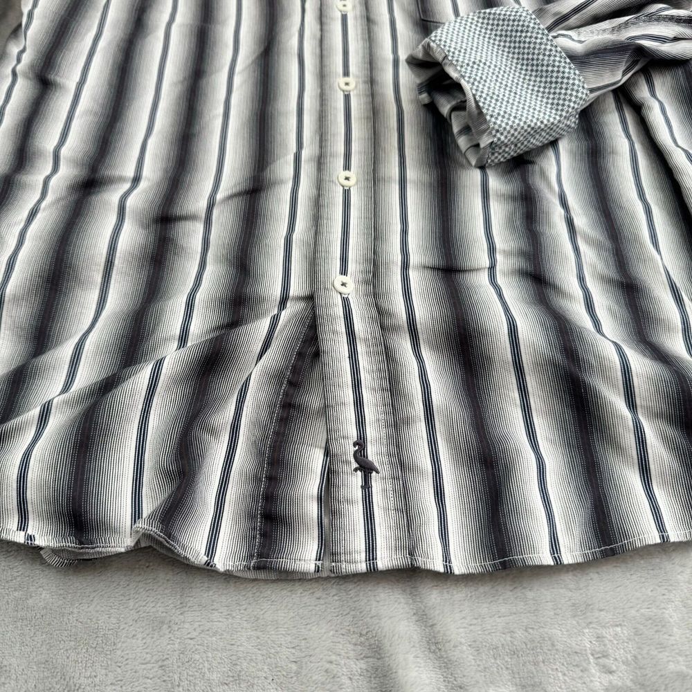 Tailorbyrd Shirt Mens Large Black White Striped Button Up Pocket Flip Cuff - Picture 6 of 12